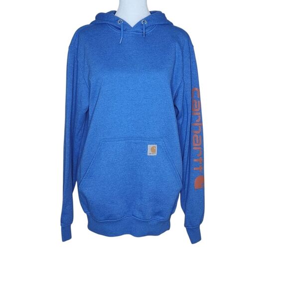 Carhartt Loose Fit Hooded Sweatshirt Hoodie Logo Sleeve Blue Men's Small - Picture 1 of 12